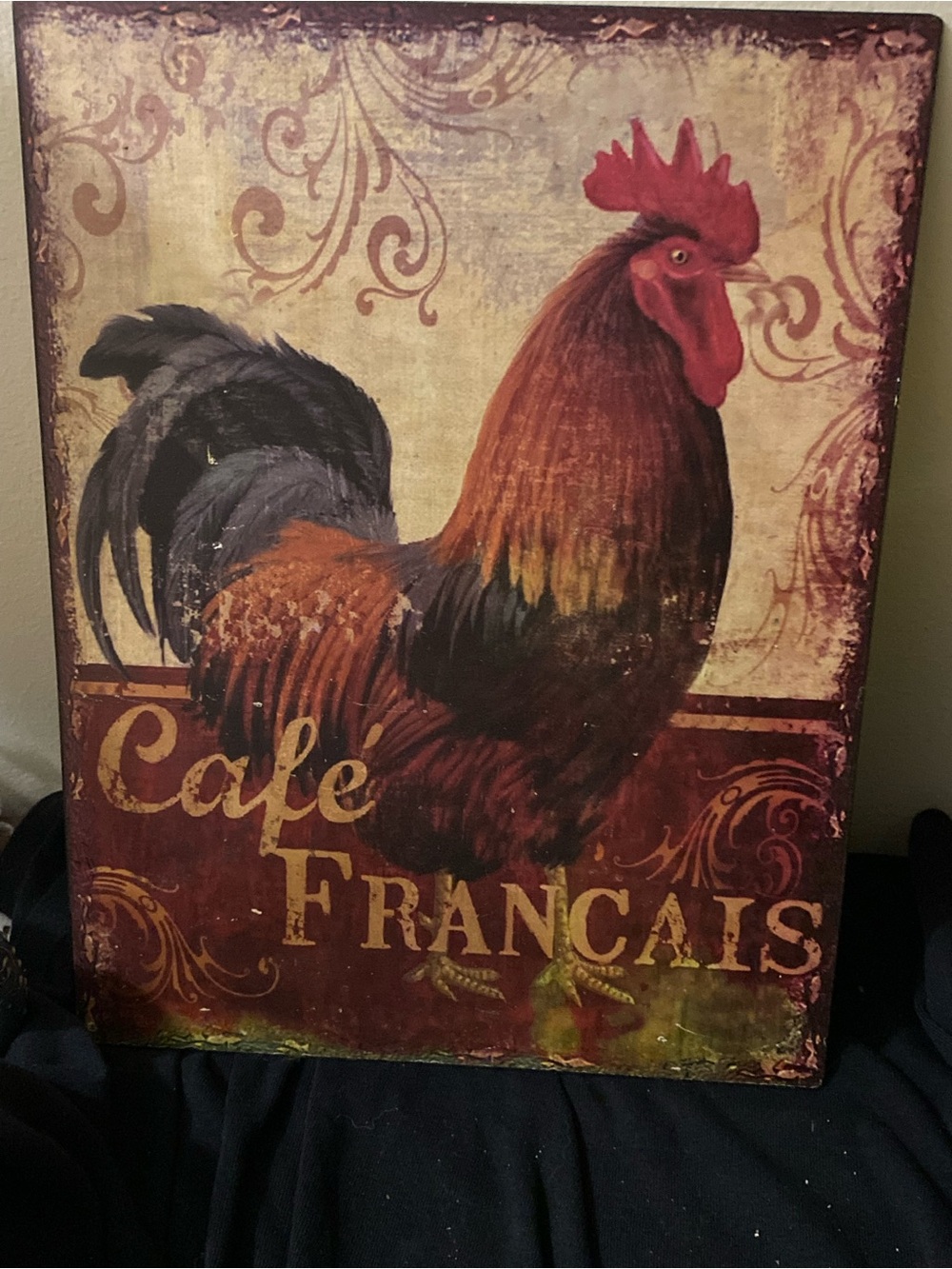 Source Unknown Cafe Francais Rooster Wall Art - Red, Brown, Black, Gold